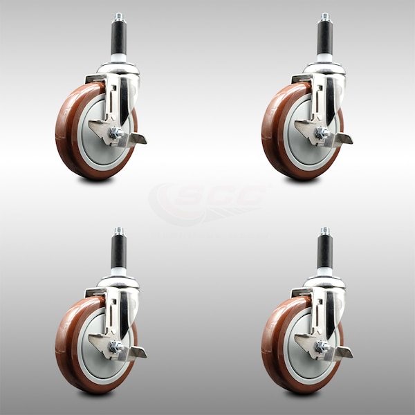 Service Caster 5 Inch 316SS Maroon Poly Swivel 7/8 Inch Expanding Stem Caster Set Brake SCC SCC-SS316EX20S514-PPUB-MRN-TLB-78-4 - main